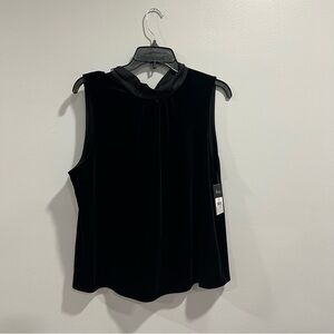 Karl Lagerfeld Elegant Black Velvet Sleeveless Top W/ Satin Neckline BackBow Tie